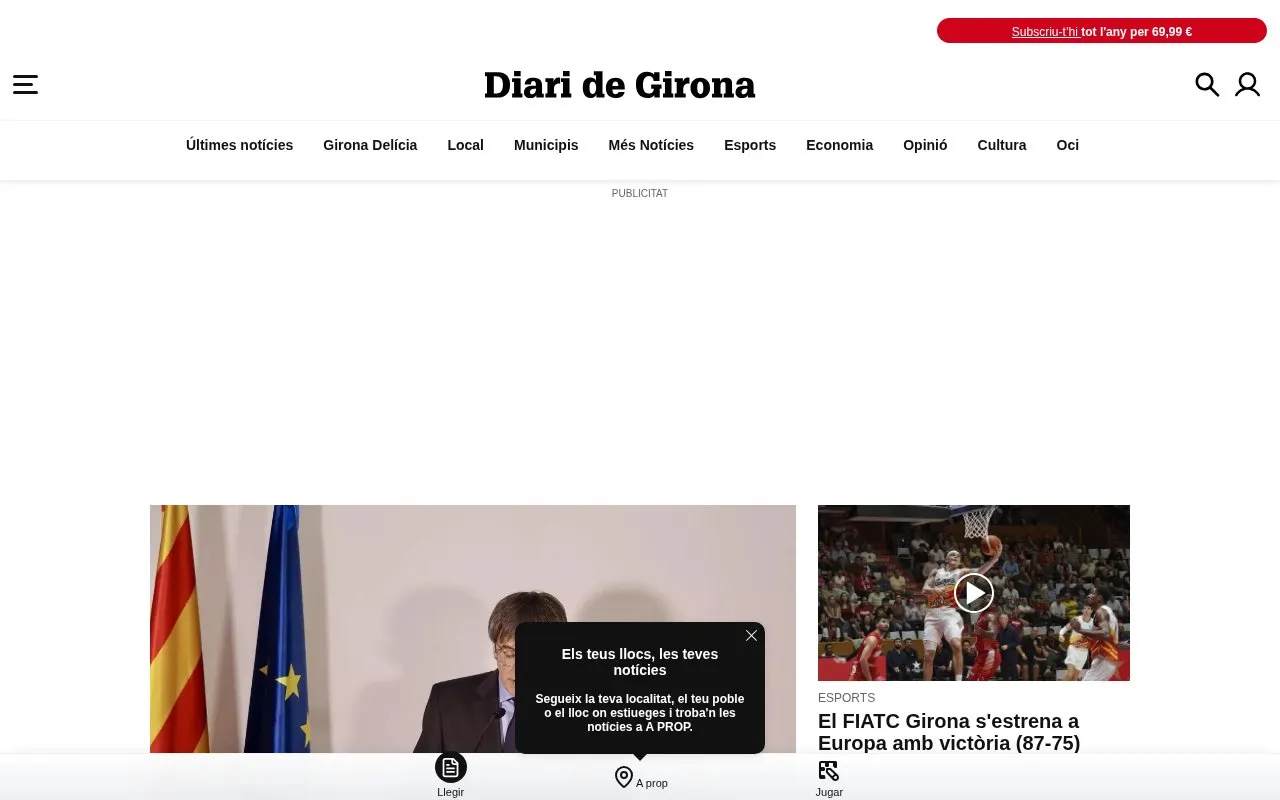 Diari de Girona homepage screenshot
