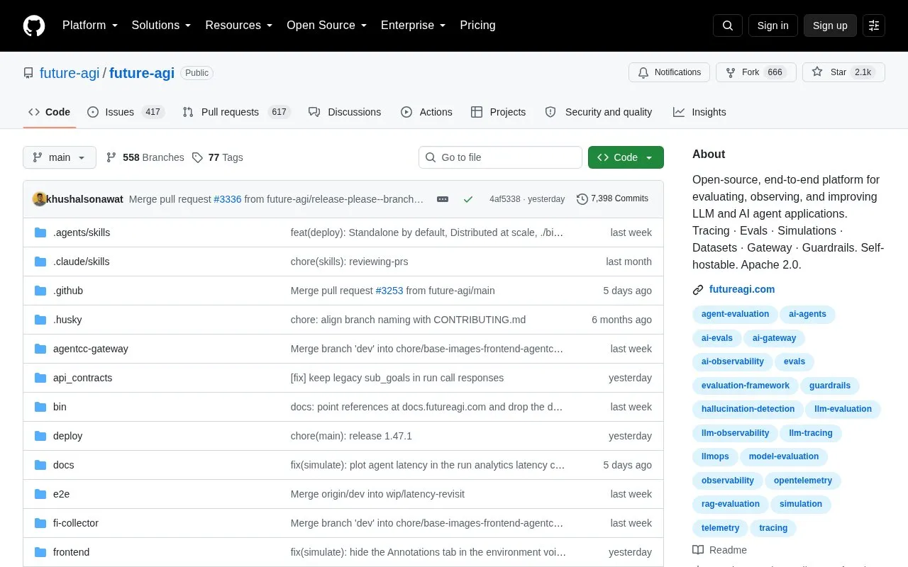 Future AGI homepage screenshot