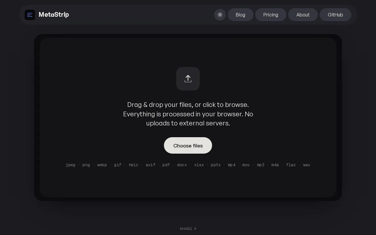 MetaStrip homepage screenshot