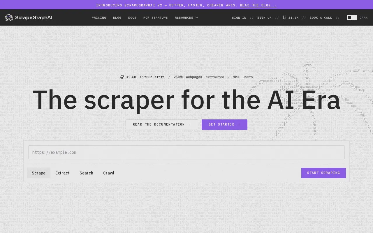 ScrapeGraphAI homepage screenshot