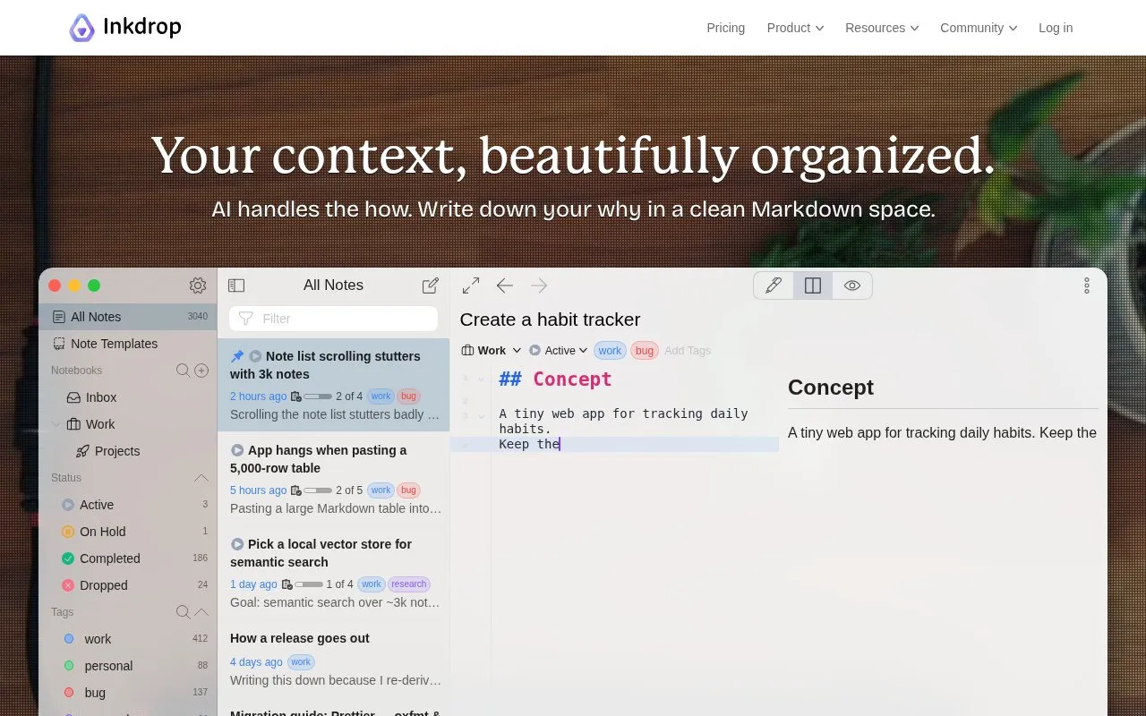 Inkdrop homepage screenshot