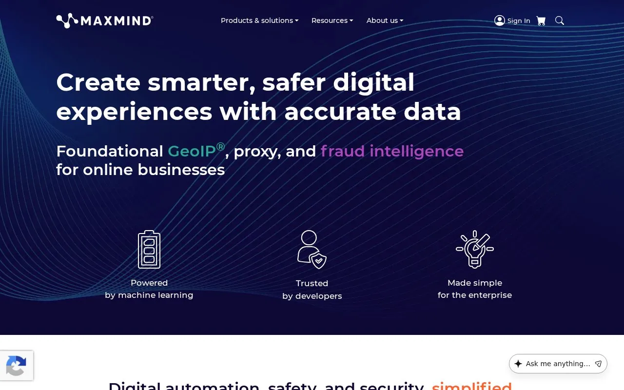 MaxMind homepage screenshot