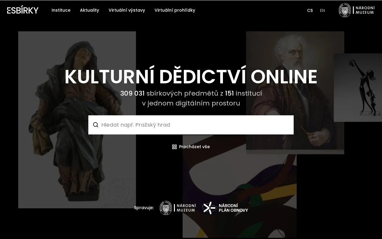 eSbírky homepage screenshot