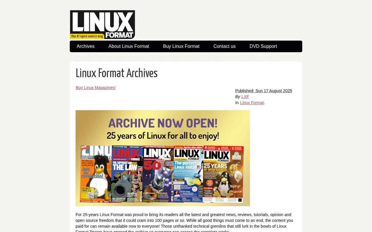 Linux Format homepage screenshot