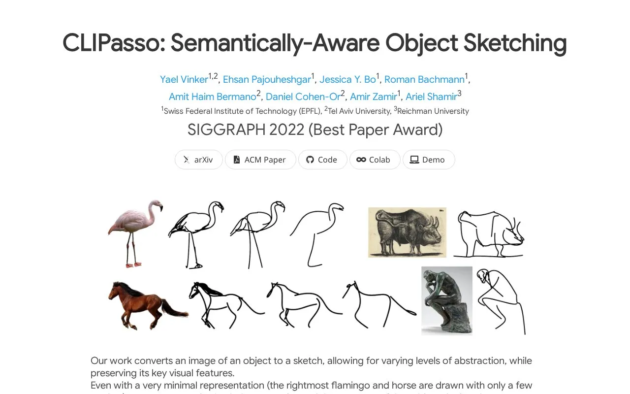 CLIPasso homepage screenshot