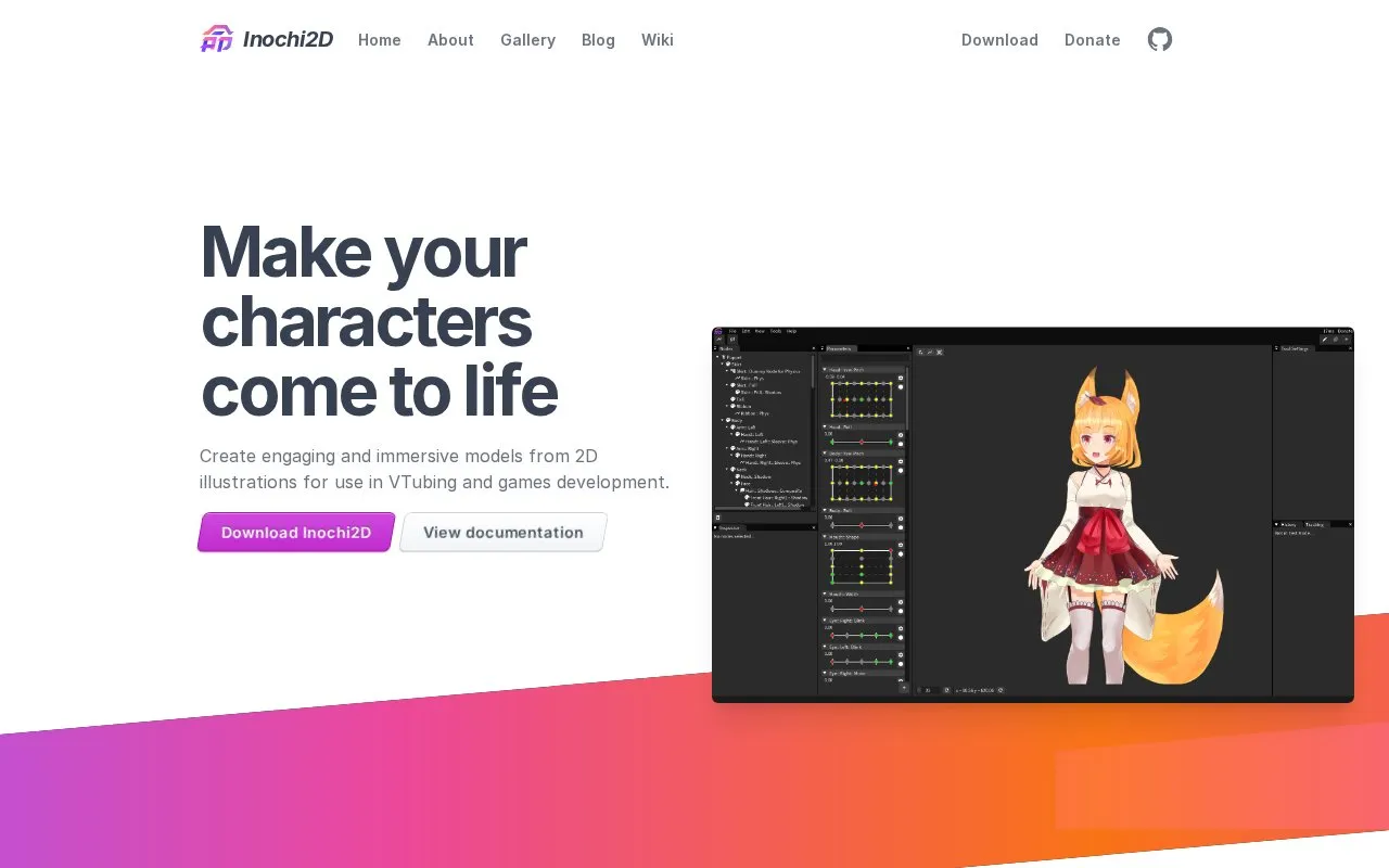 Inochi2D homepage screenshot
