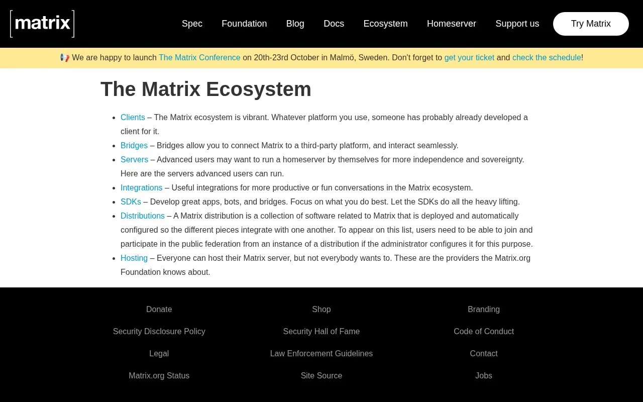 Ecosystem homepage screenshot