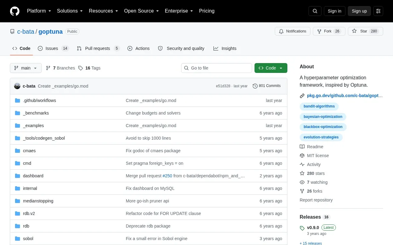 Goptuna homepage screenshot