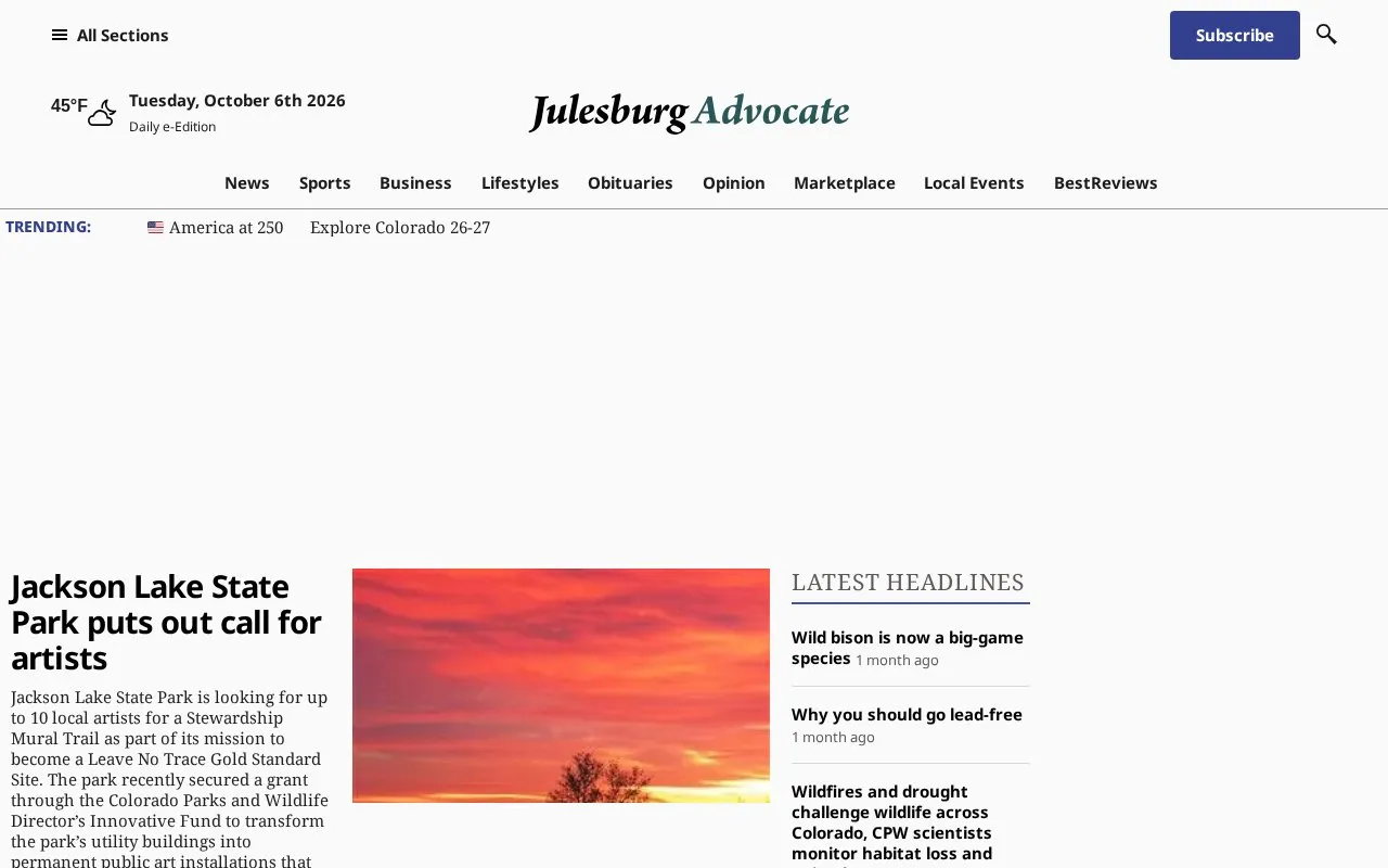 Julesburg Advocate homepage screenshot