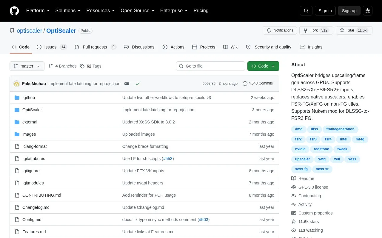 OptiScaler homepage screenshot
