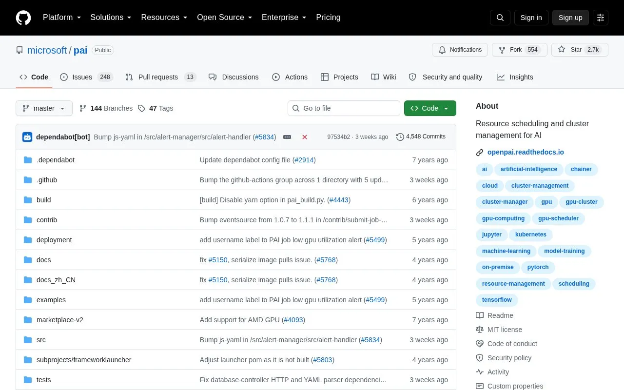 PAI homepage screenshot