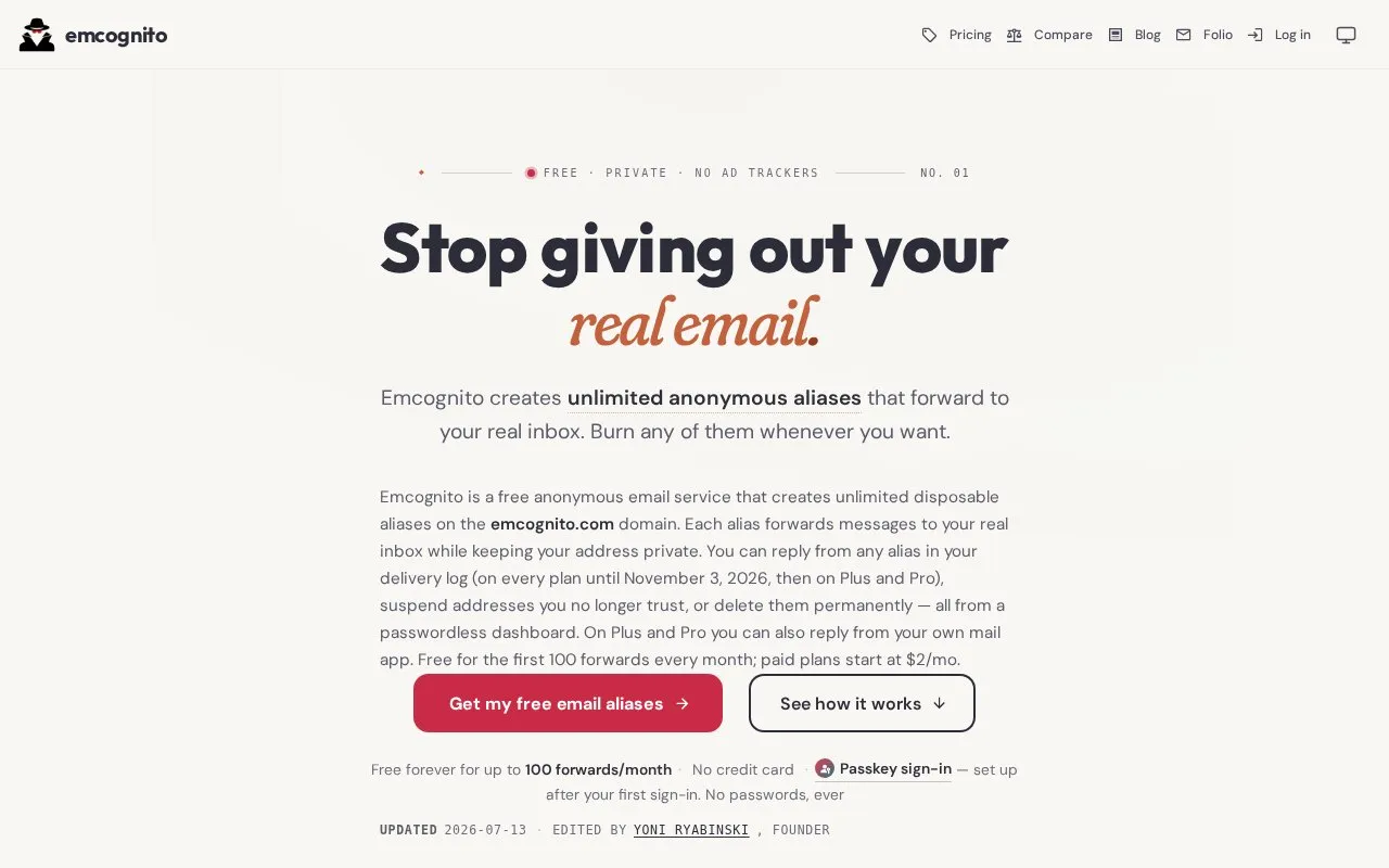 Emcognito homepage screenshot