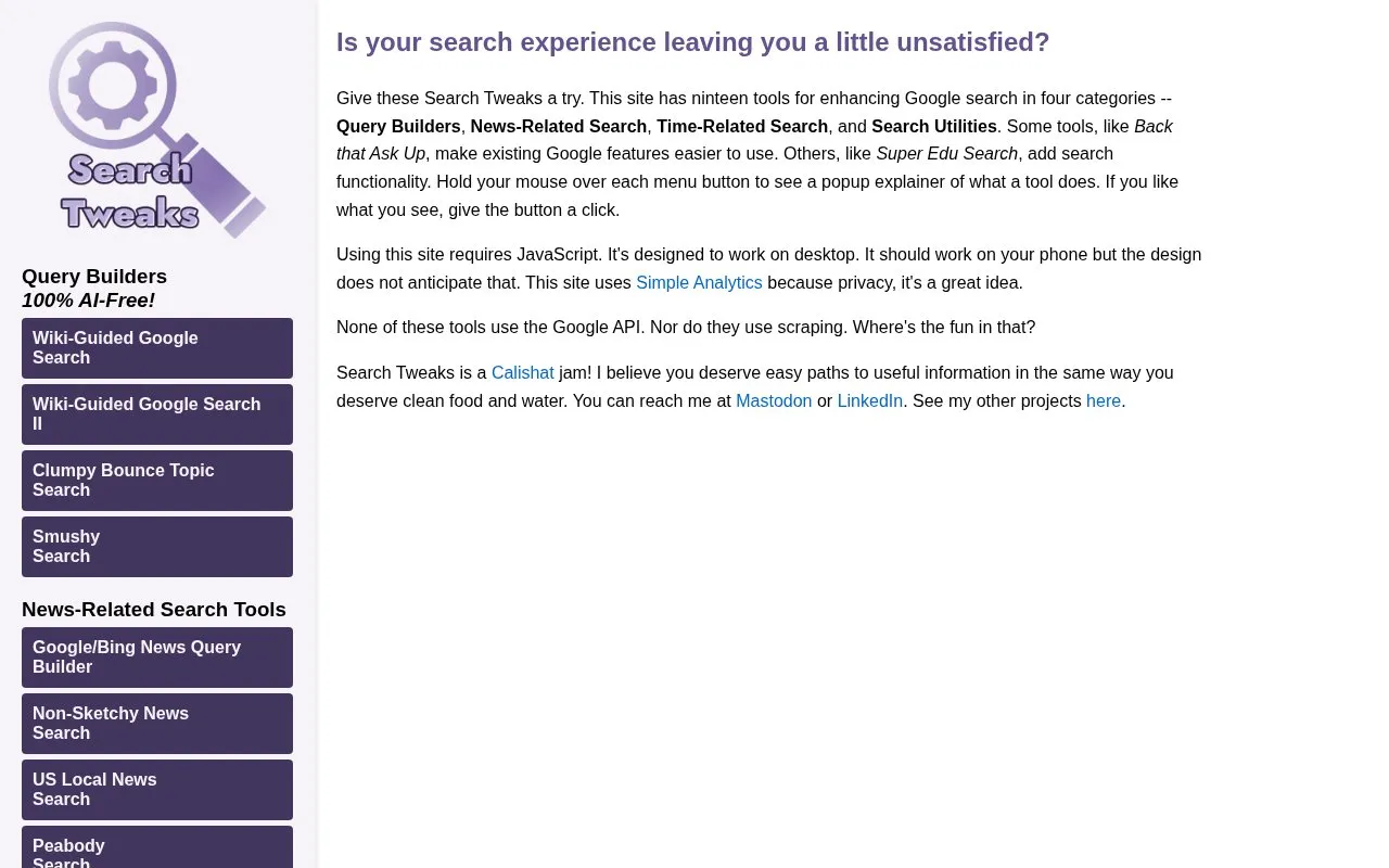 SearchTweaks homepage screenshot