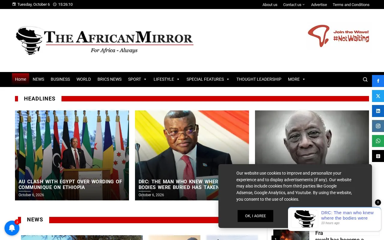 The African Mirror homepage screenshot