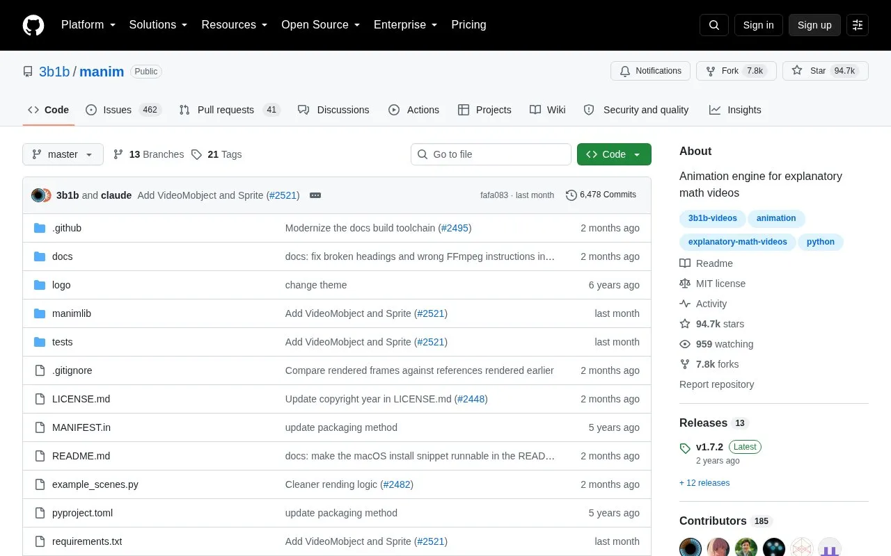 Manim homepage screenshot