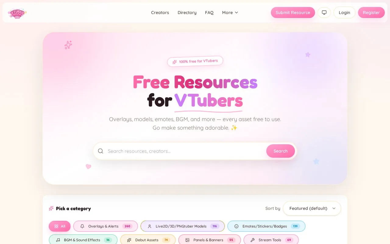 VTuber Nook homepage screenshot