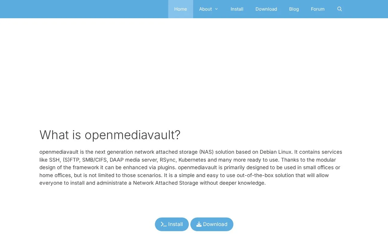 openmediavault homepage screenshot