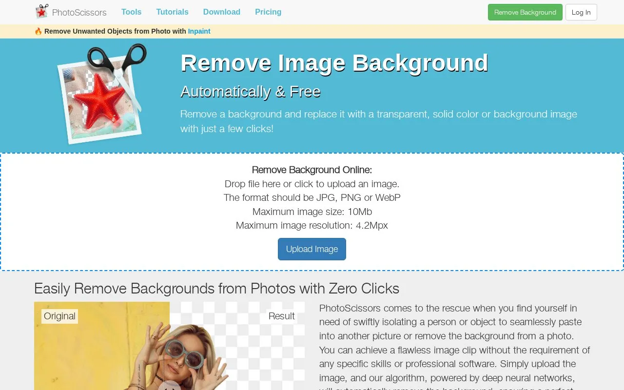 Background Removal Tool homepage screenshot