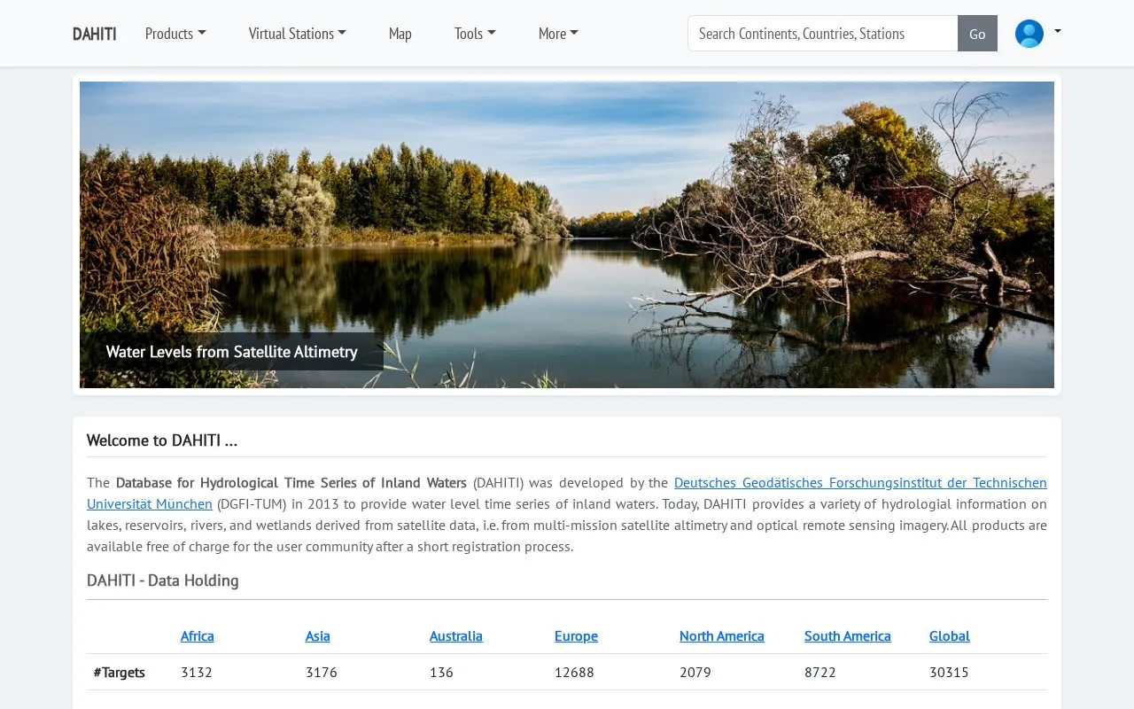 Database for Hydrological Time Series of Inland Waters homepage screenshot
