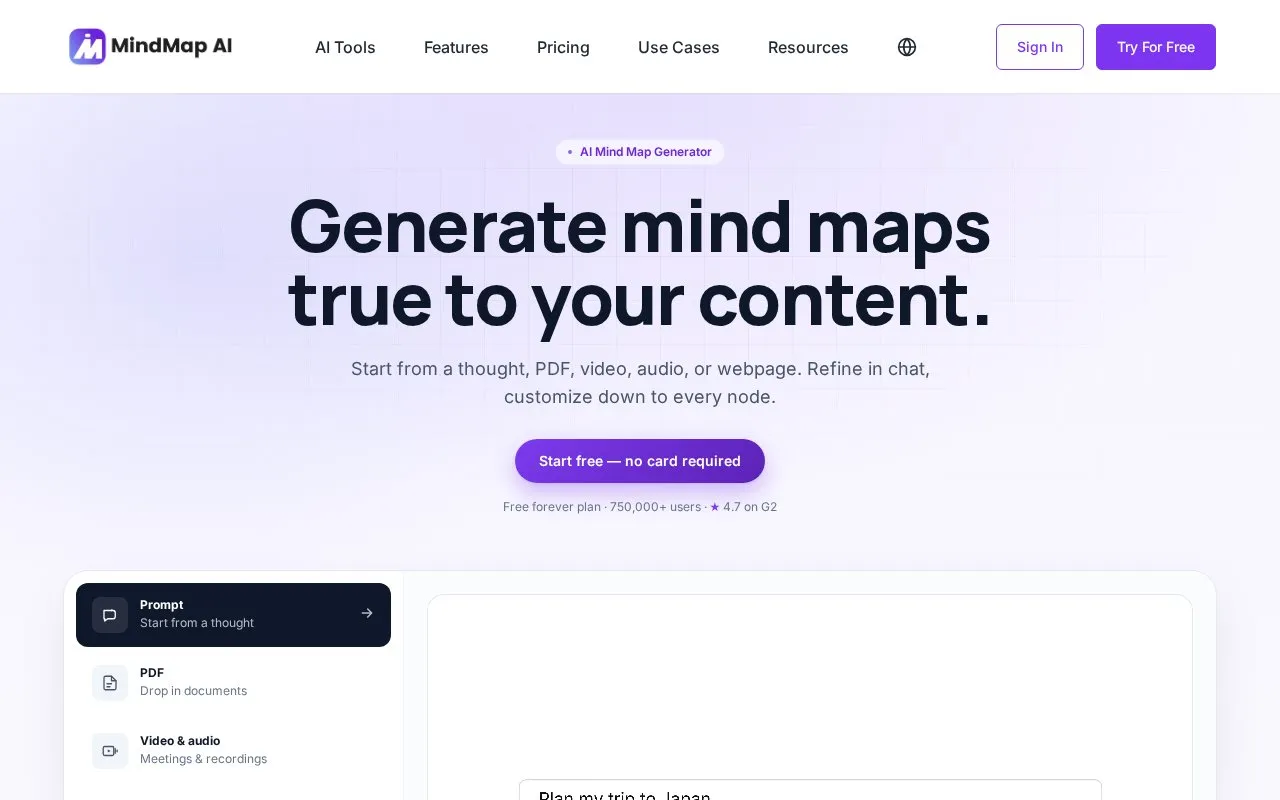 MindMap AI homepage screenshot