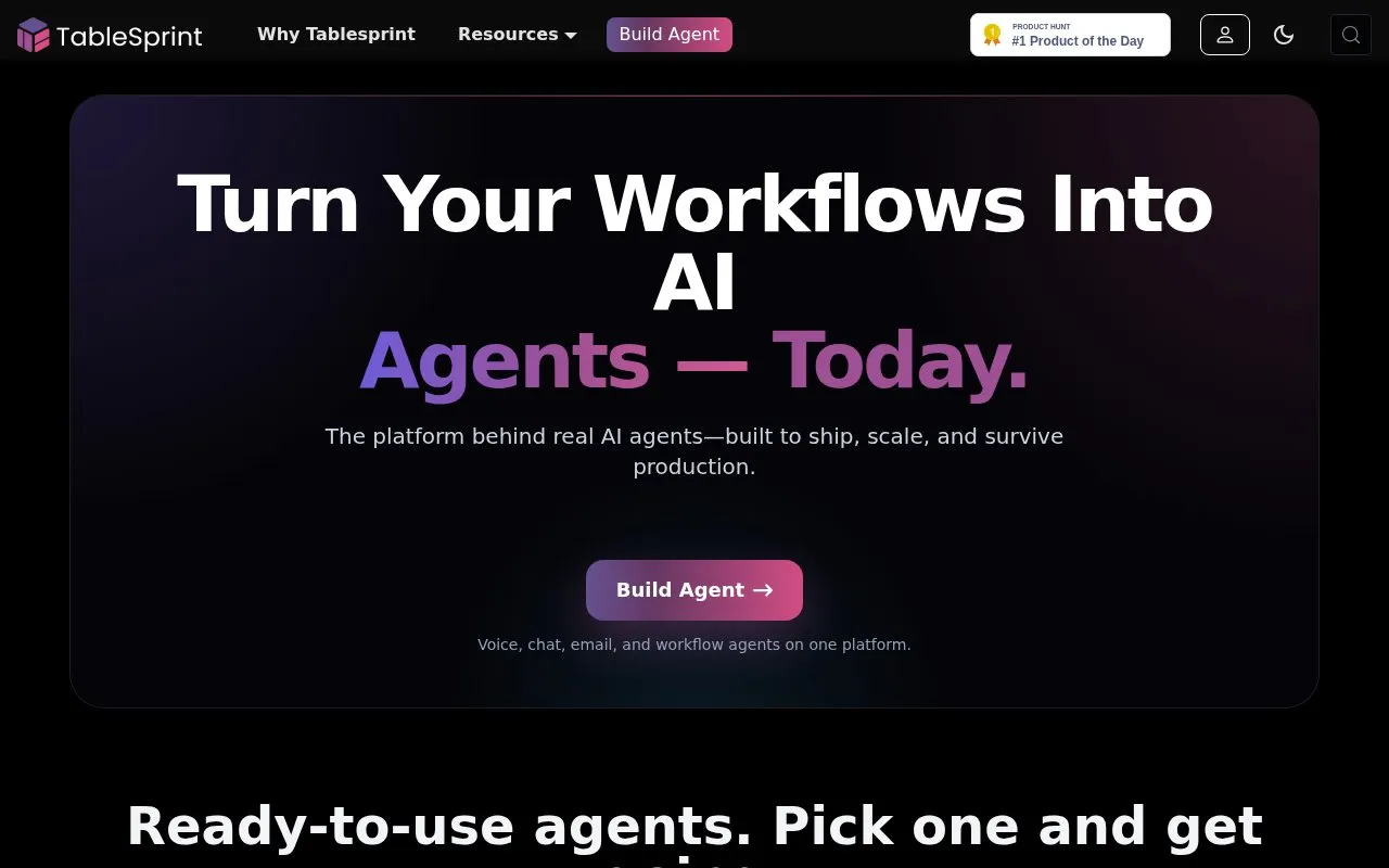 TableSprint homepage screenshot