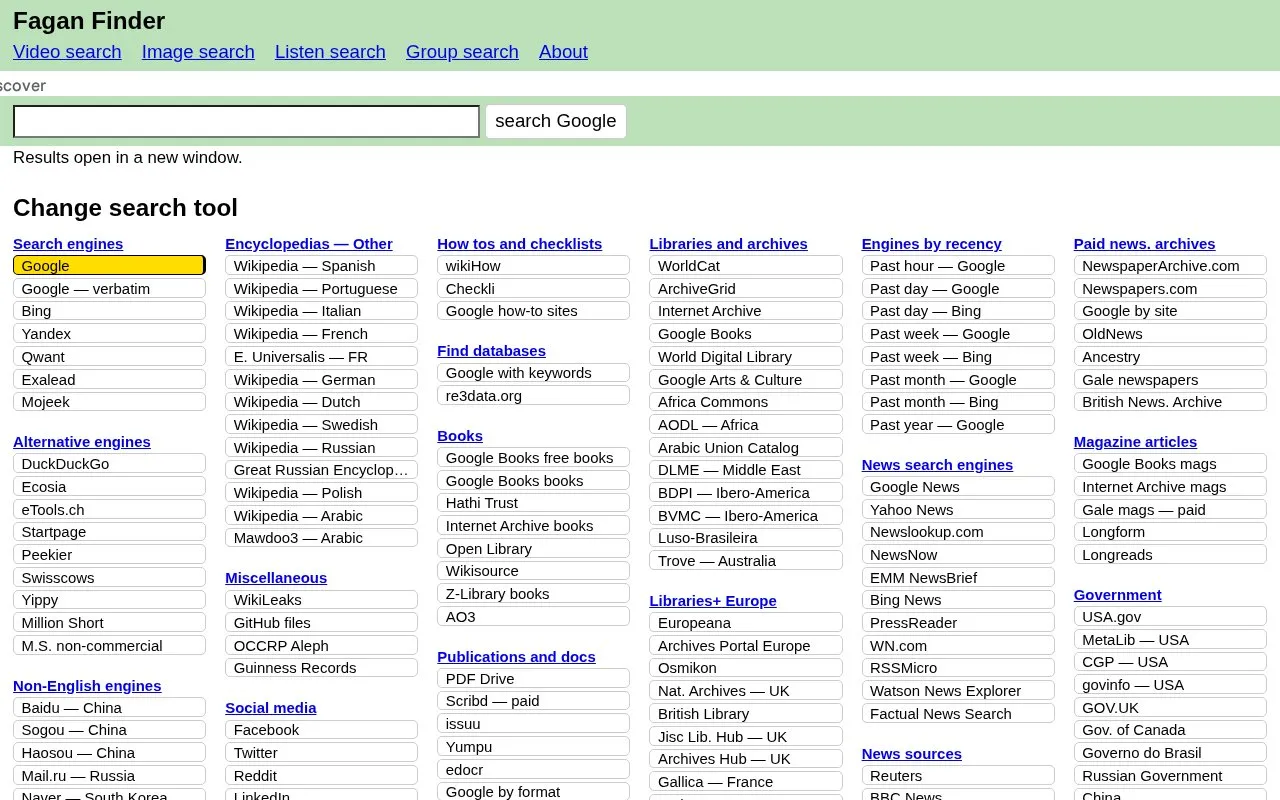 Fagan Finder homepage screenshot