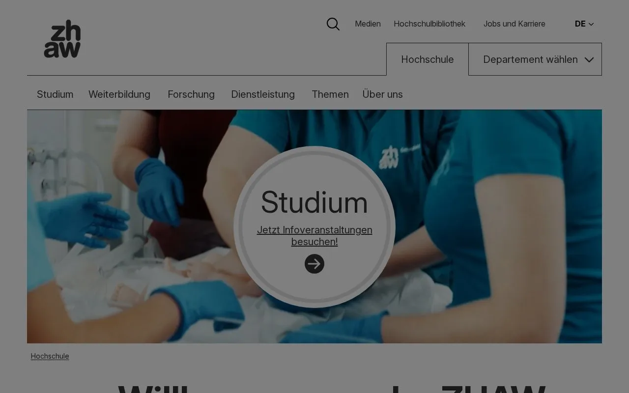 Zurich University of Applied Sciences homepage screenshot