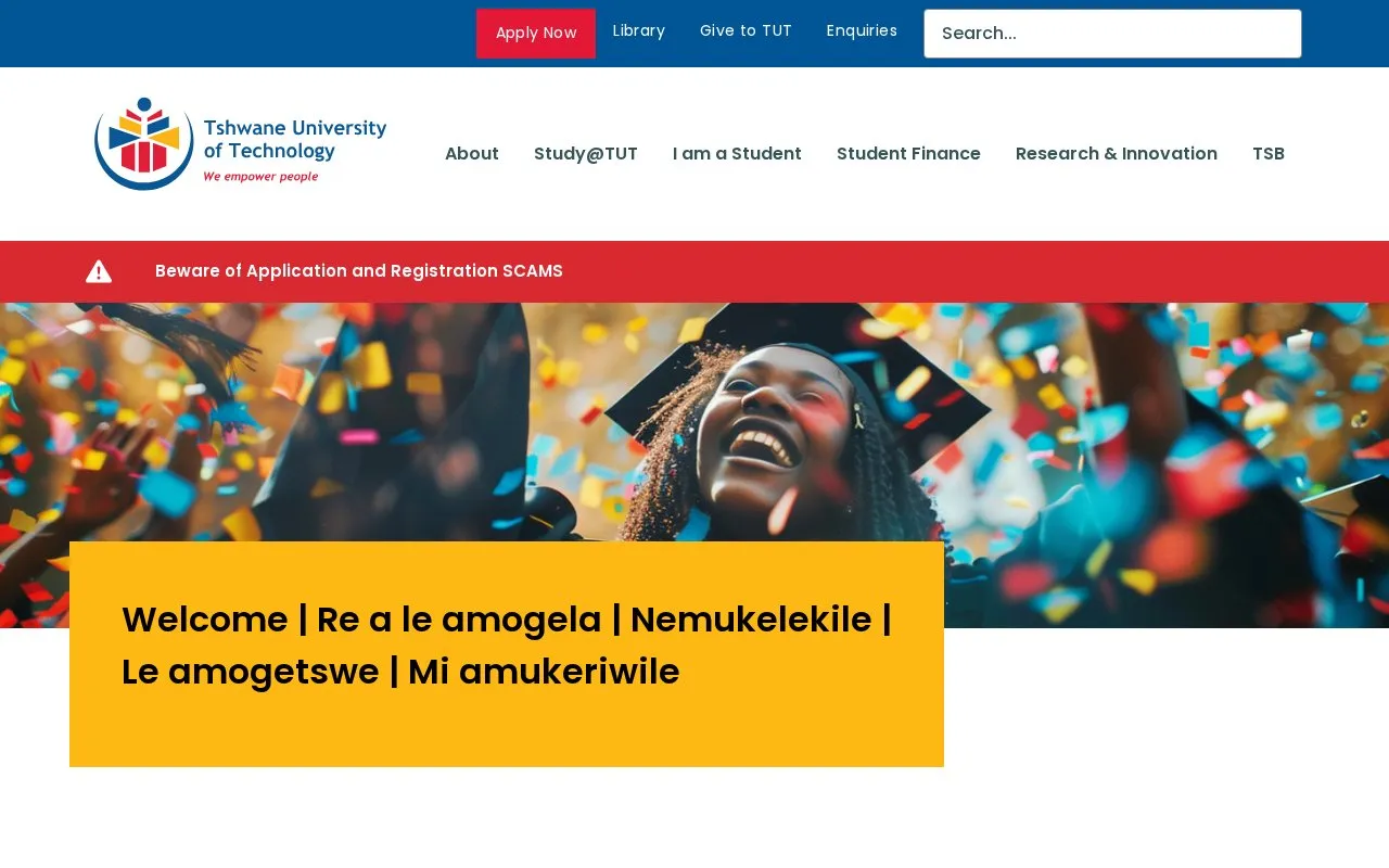 Tshwane University of Technology homepage screenshot
