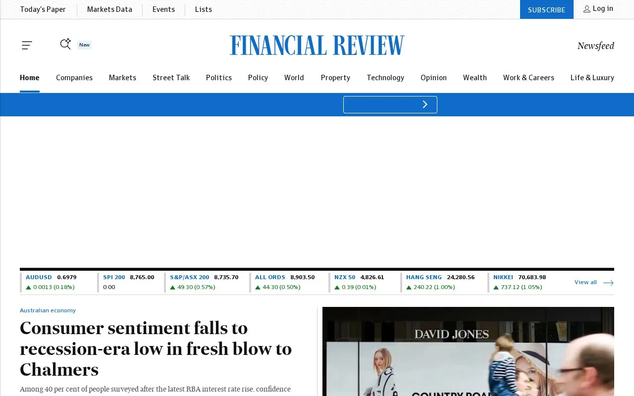 Australian Financial Review homepage screenshot