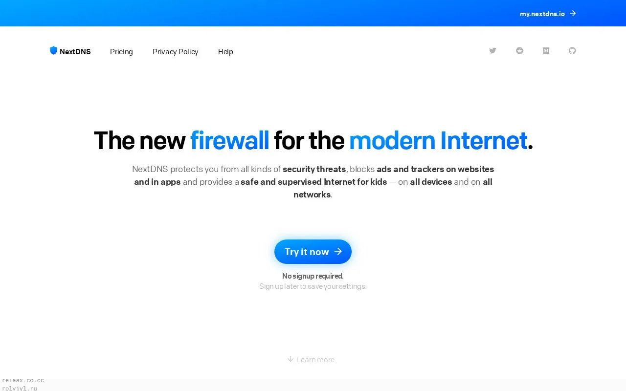 NextDNS homepage screenshot