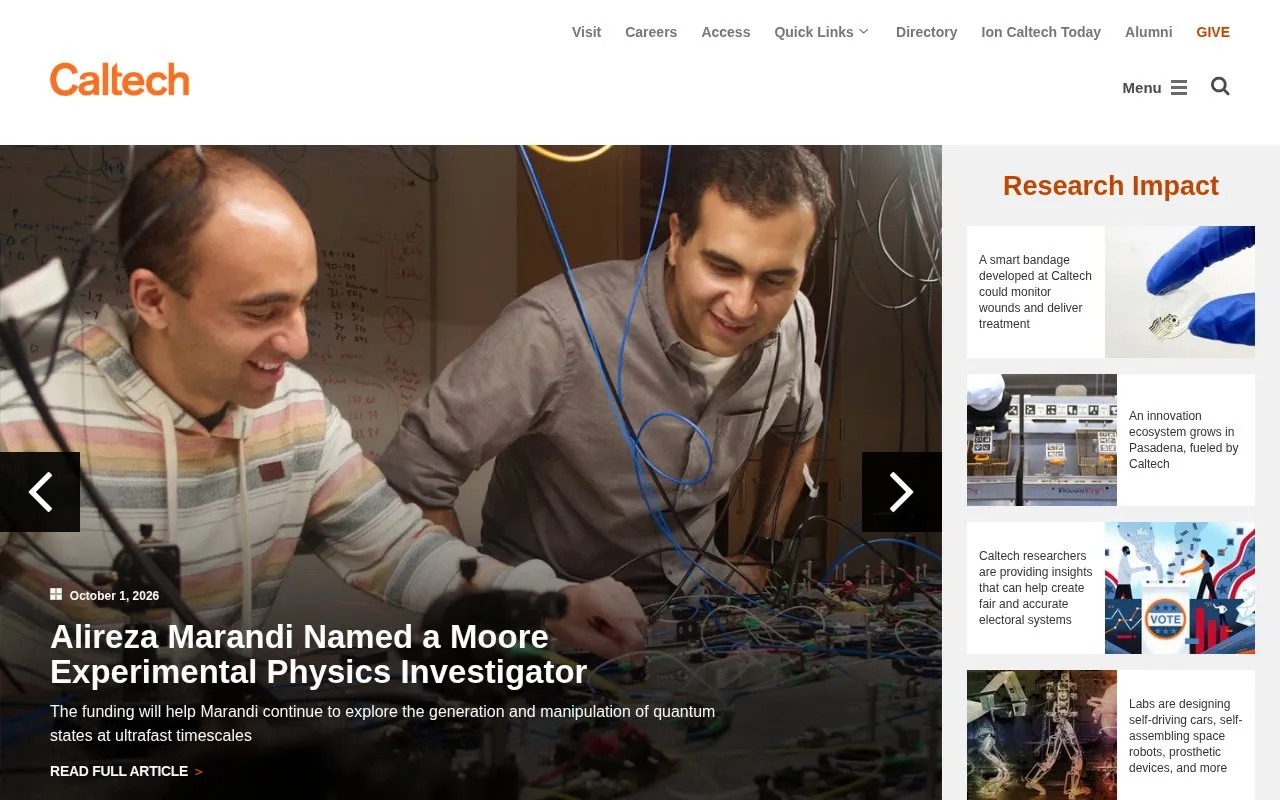 California Institute of Technology homepage screenshot