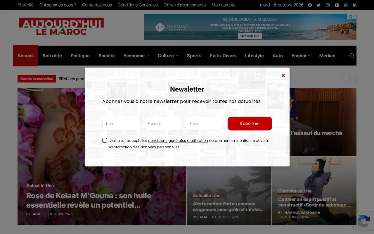 Aujourd'hui le Maroc homepage screenshot