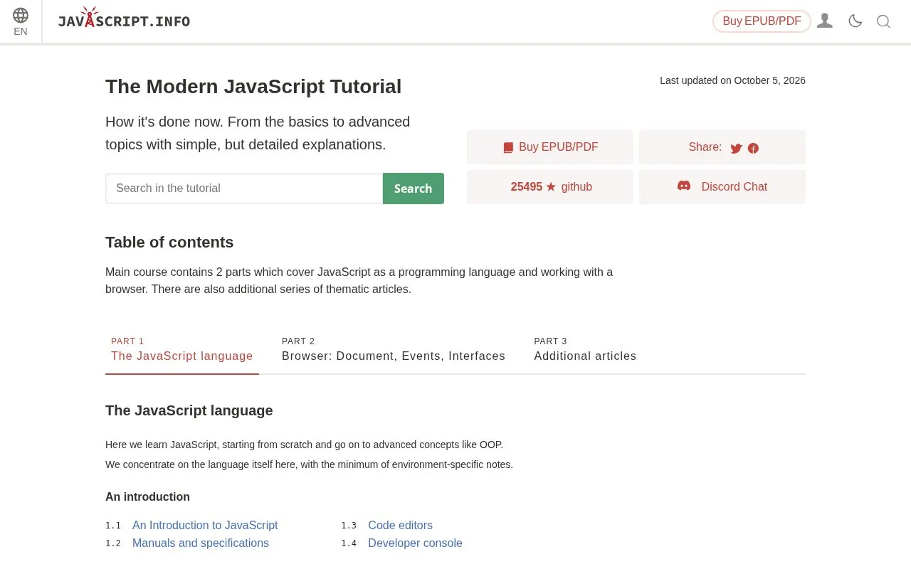 JavaScript.info homepage screenshot