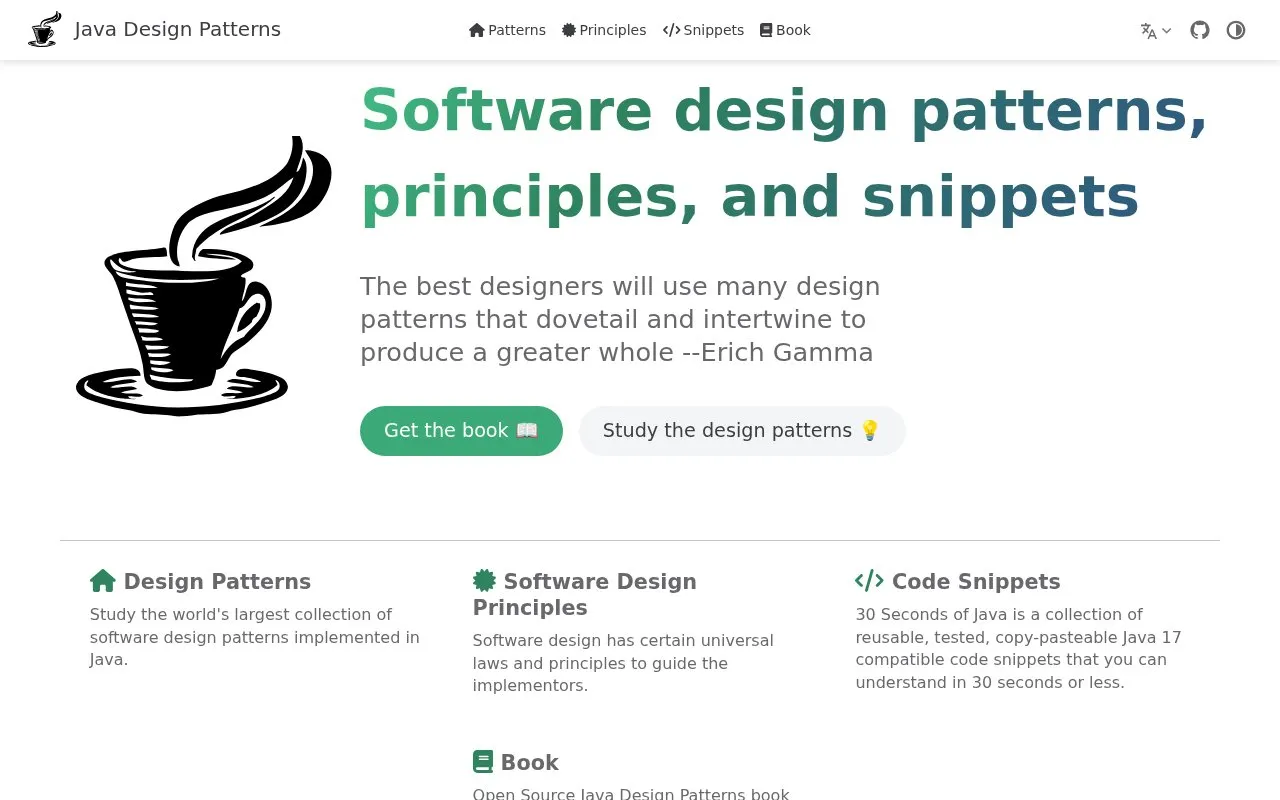 Java Design Patterns homepage screenshot