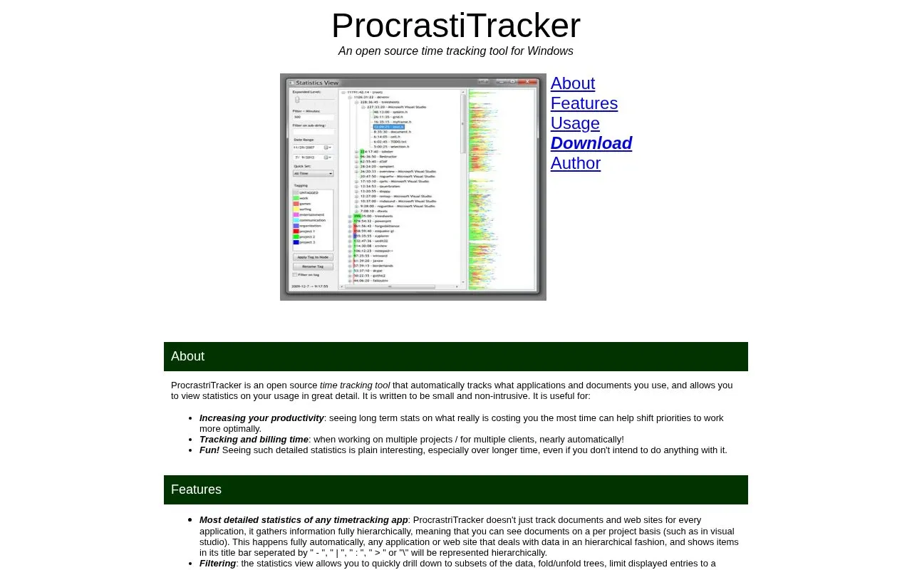 ProcrastiTracker homepage screenshot