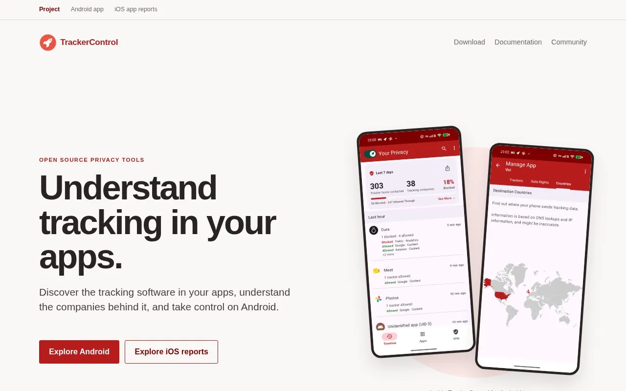 TrackerControl homepage screenshot