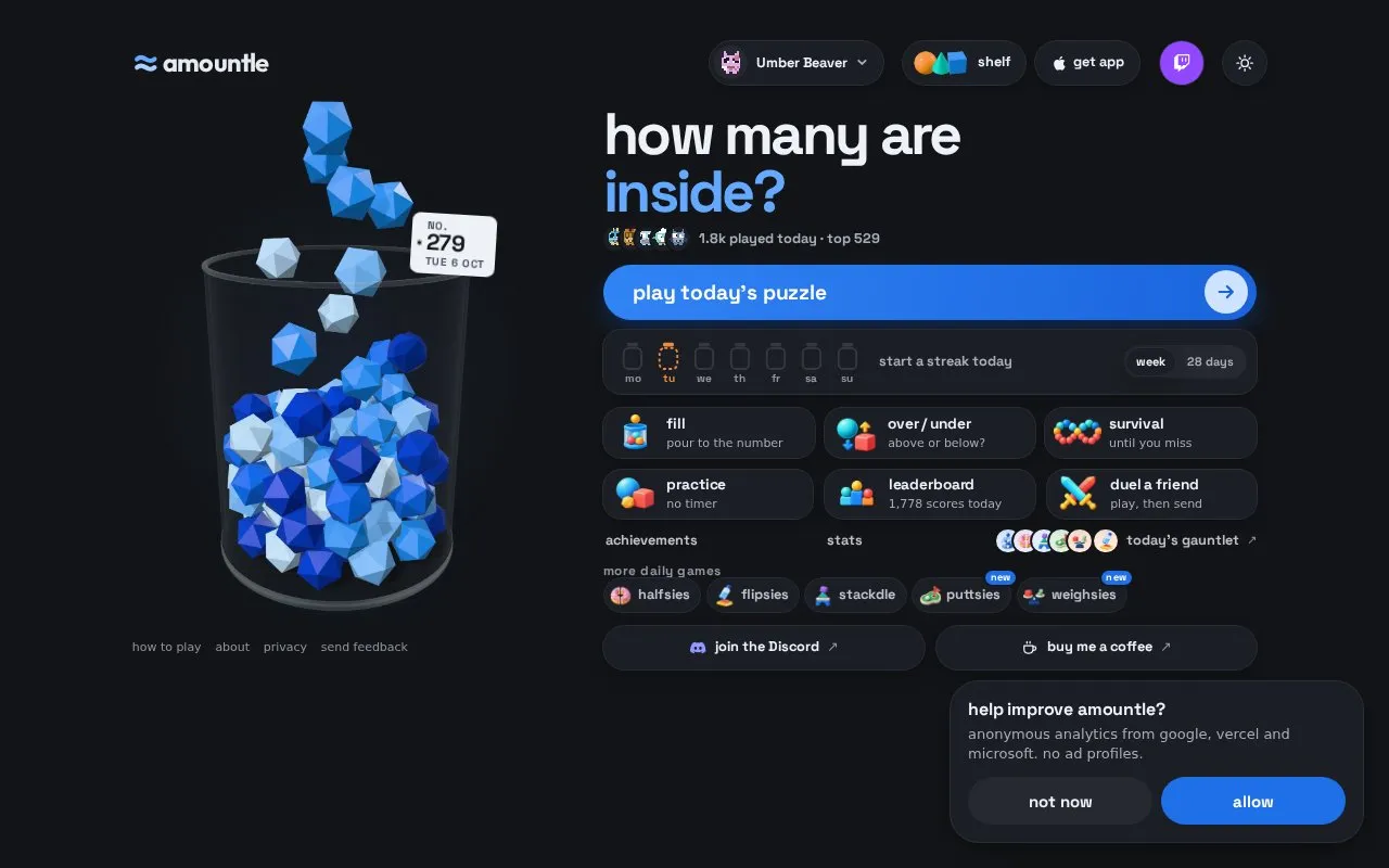 Amountle homepage screenshot