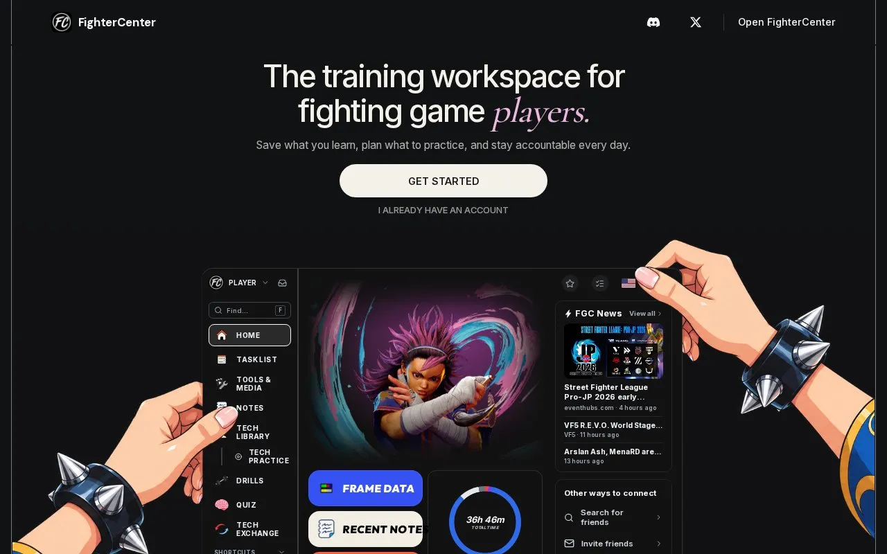 FighterCenter homepage screenshot