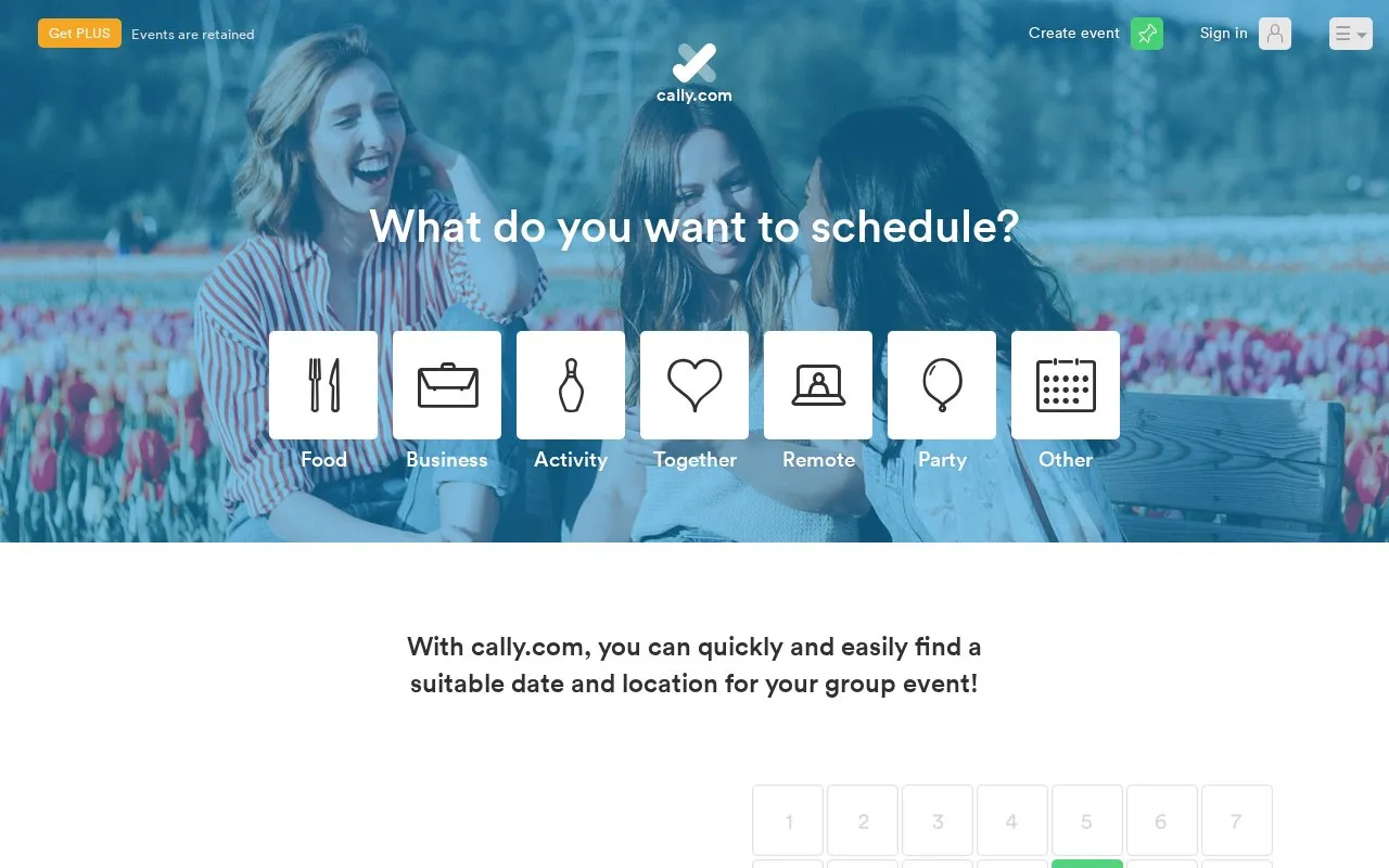 Cally homepage screenshot
