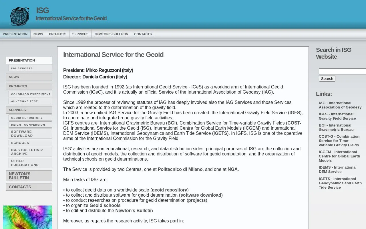 International Service for the Geoid homepage screenshot