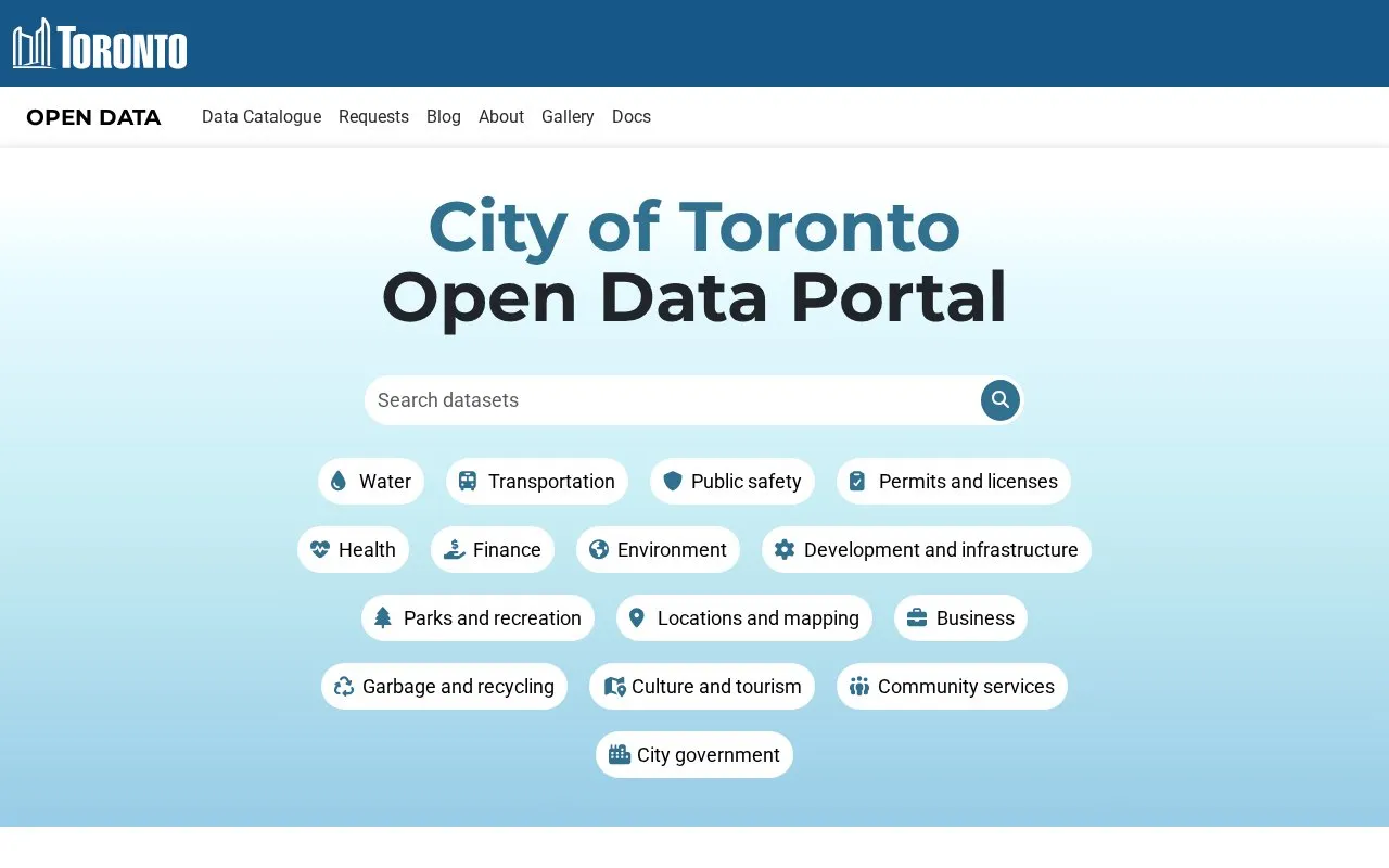 City of Toronto Open Data Portal homepage screenshot