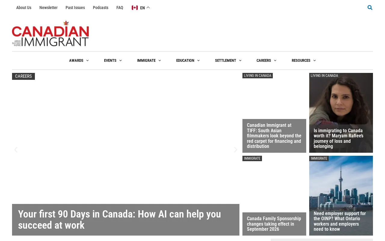 Canadian Immigrant homepage screenshot