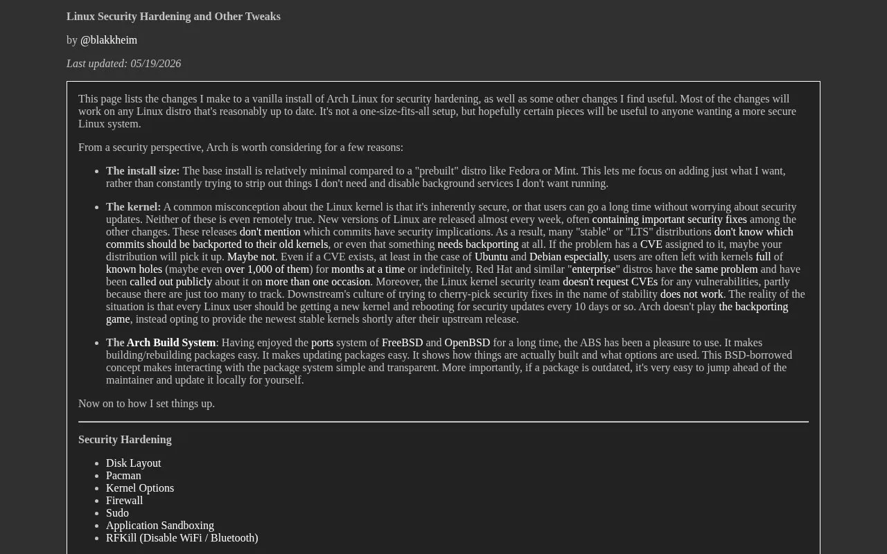 Linux Hardening homepage screenshot