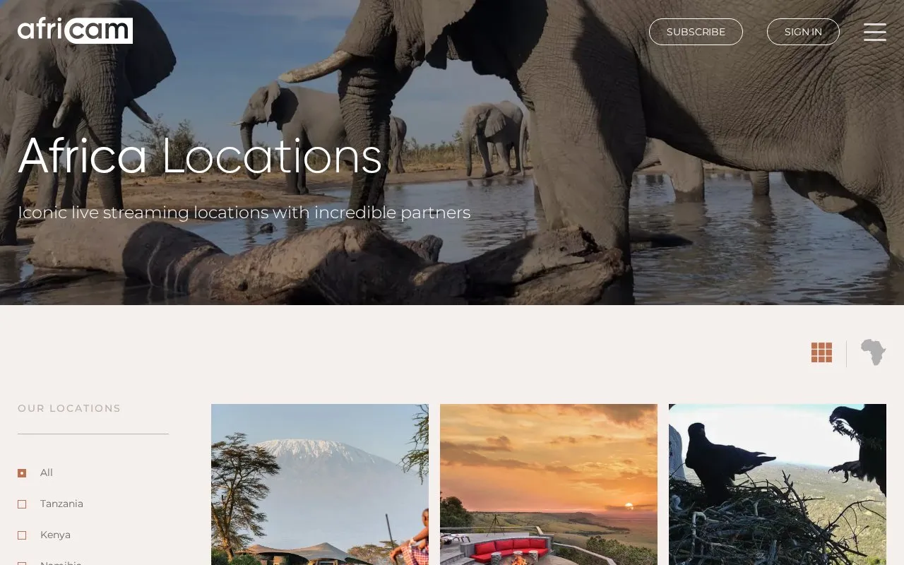 Africam homepage screenshot