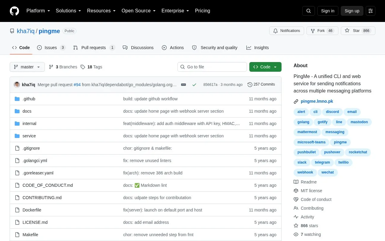pingme homepage screenshot