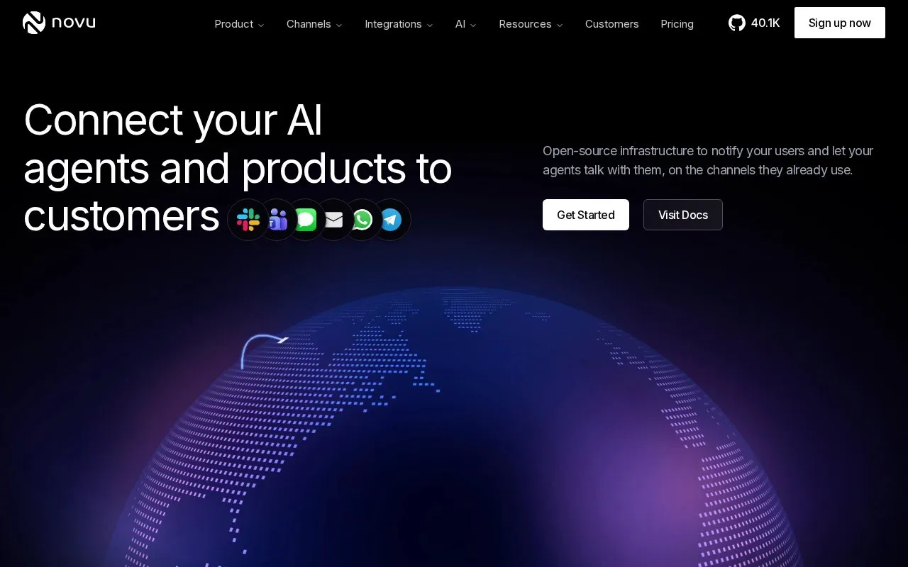 Novu homepage screenshot