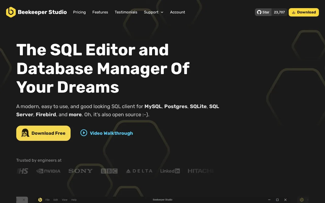 Beekeeper Studio homepage screenshot