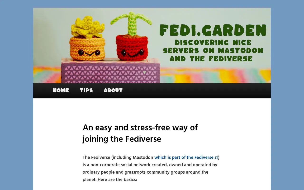 Fedi.Garden homepage screenshot