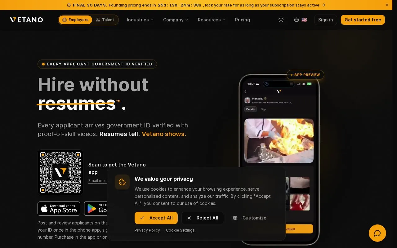 Vetano homepage screenshot