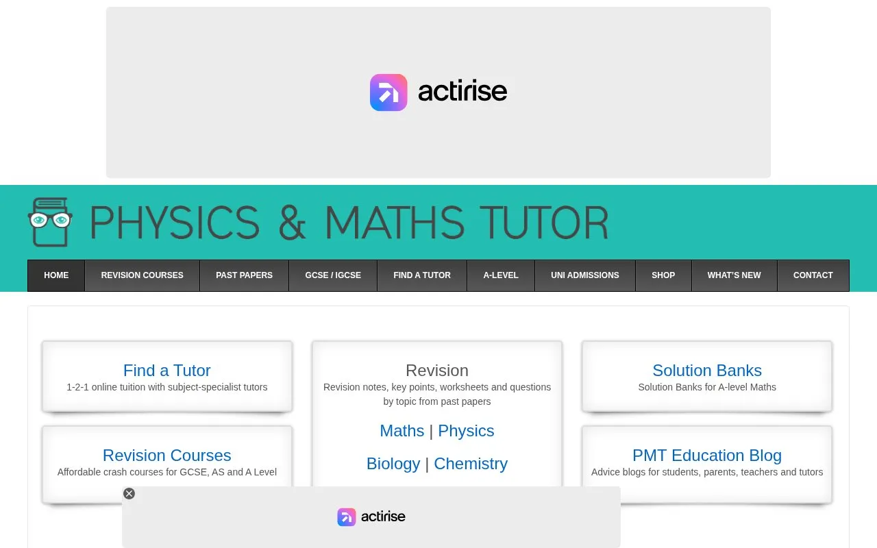 Physics & Maths Tutor homepage screenshot